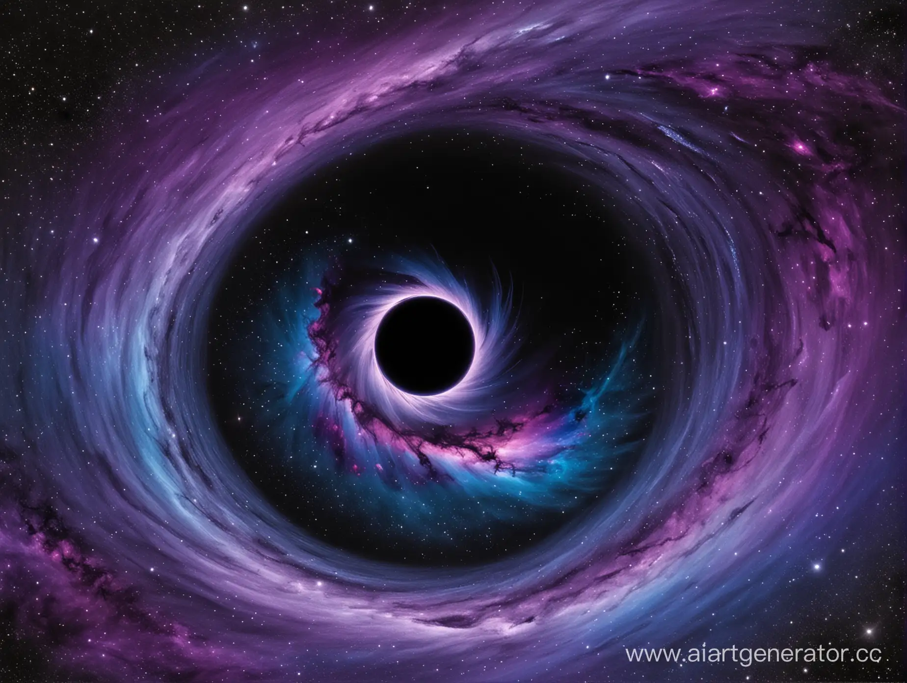 космос сине-пурпурных оттенков с чёрной дырой