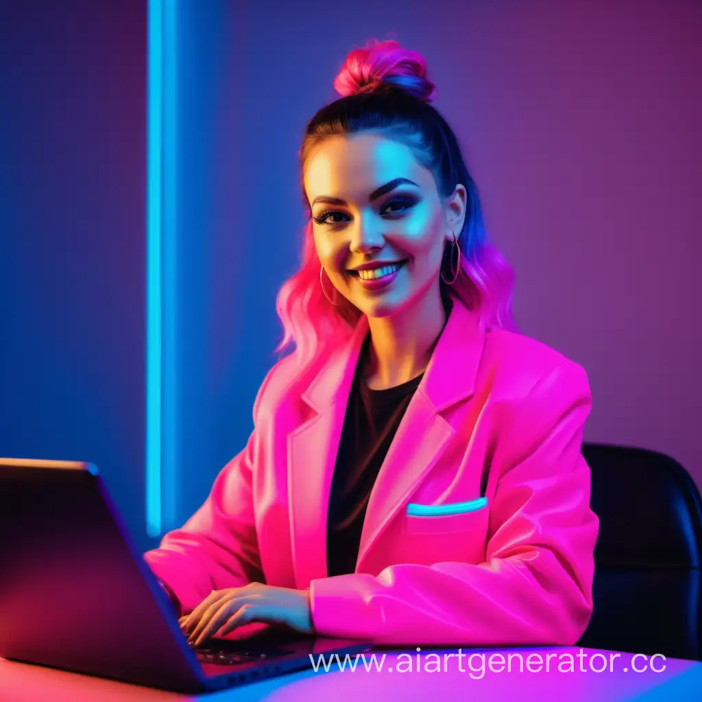 Vibrant-Neon-Online-School-Owner-in-Blue-and-Pink