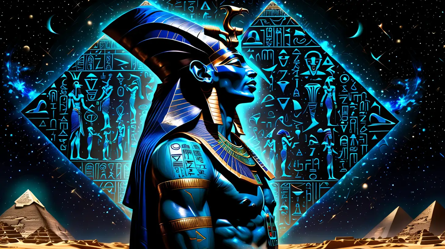 Osiris Egyptian God in Cosmic Blue Attire