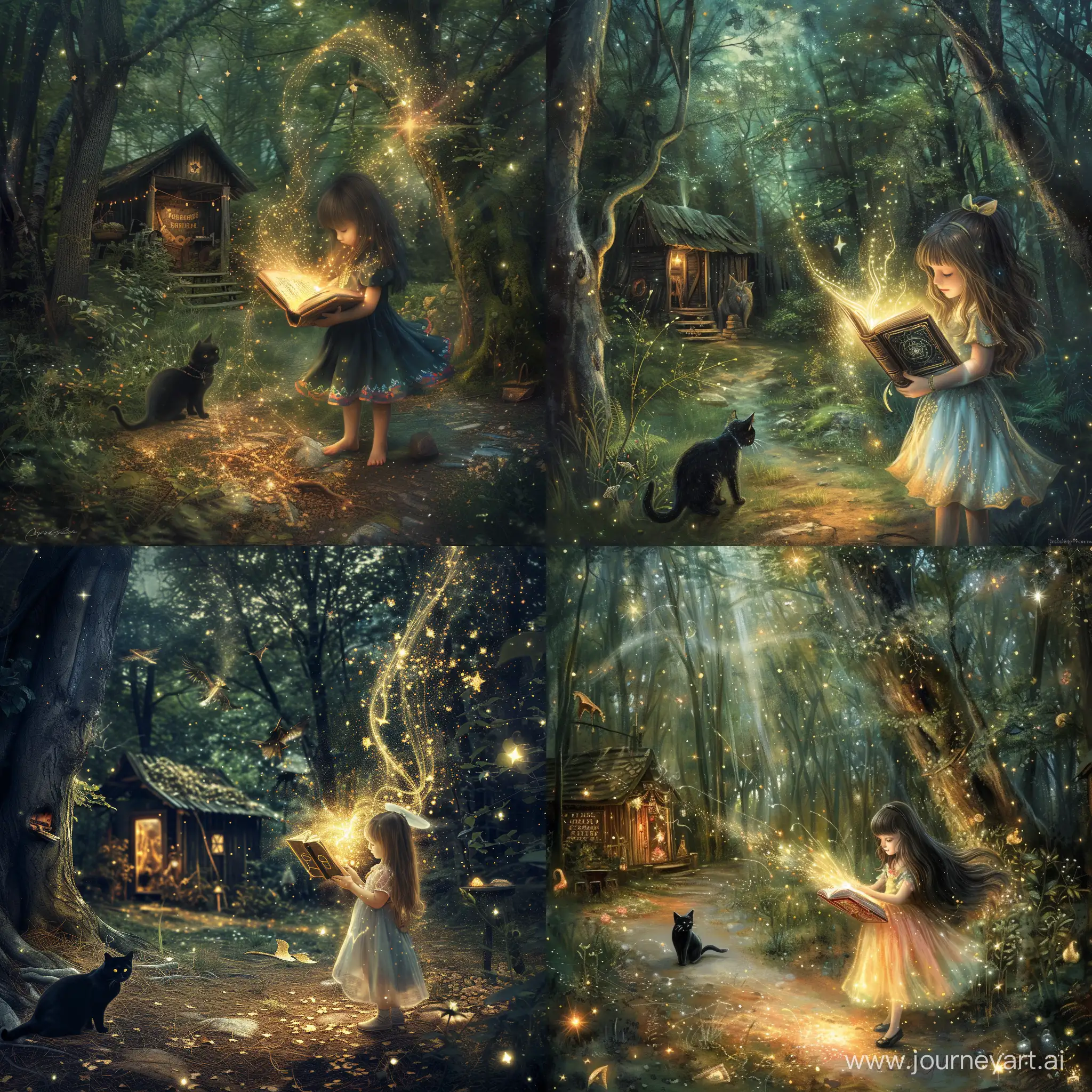 Enchanting-Forest-Little-Girl-Embraces-Magic-with-a-Beautiful-Witch-and-Spellbook
