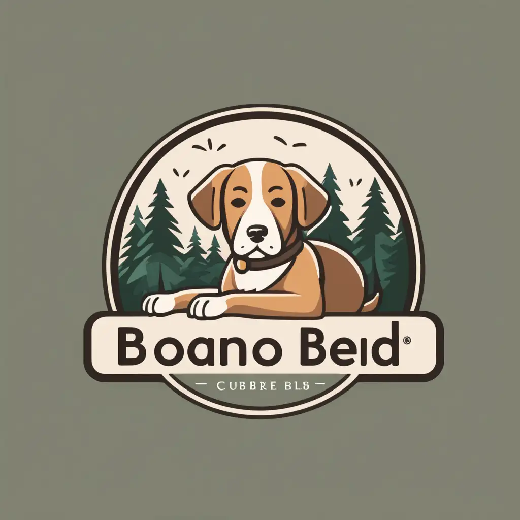 create a logo example for an online store that sells dog beds. Dominant colors shall be muted browns, beiges, and forest greens. The logo shall have vibes of a home comfort, nature, and relaxation.