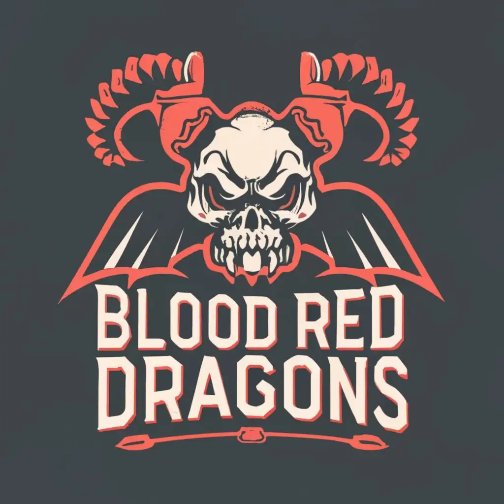 logo, a skull with vampire teeth, with the text "Blood Red Dragons", typography, be used in Sports Fitness industry