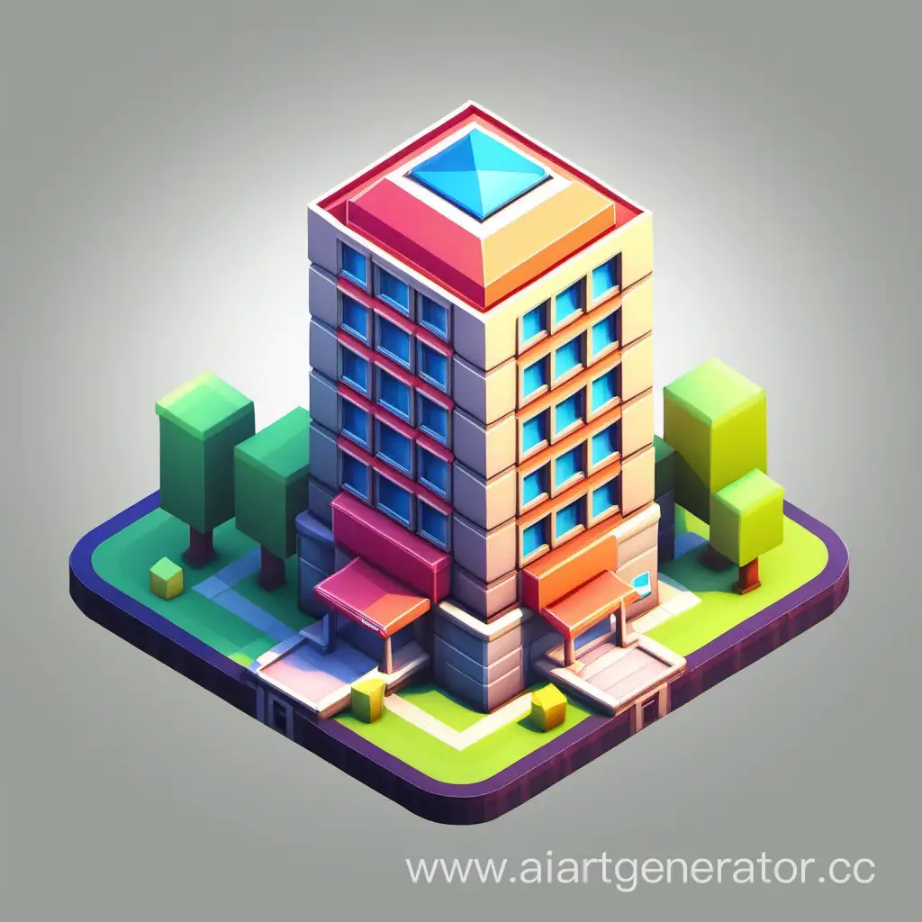 Иконка для мобильной игры с low-poly зданием