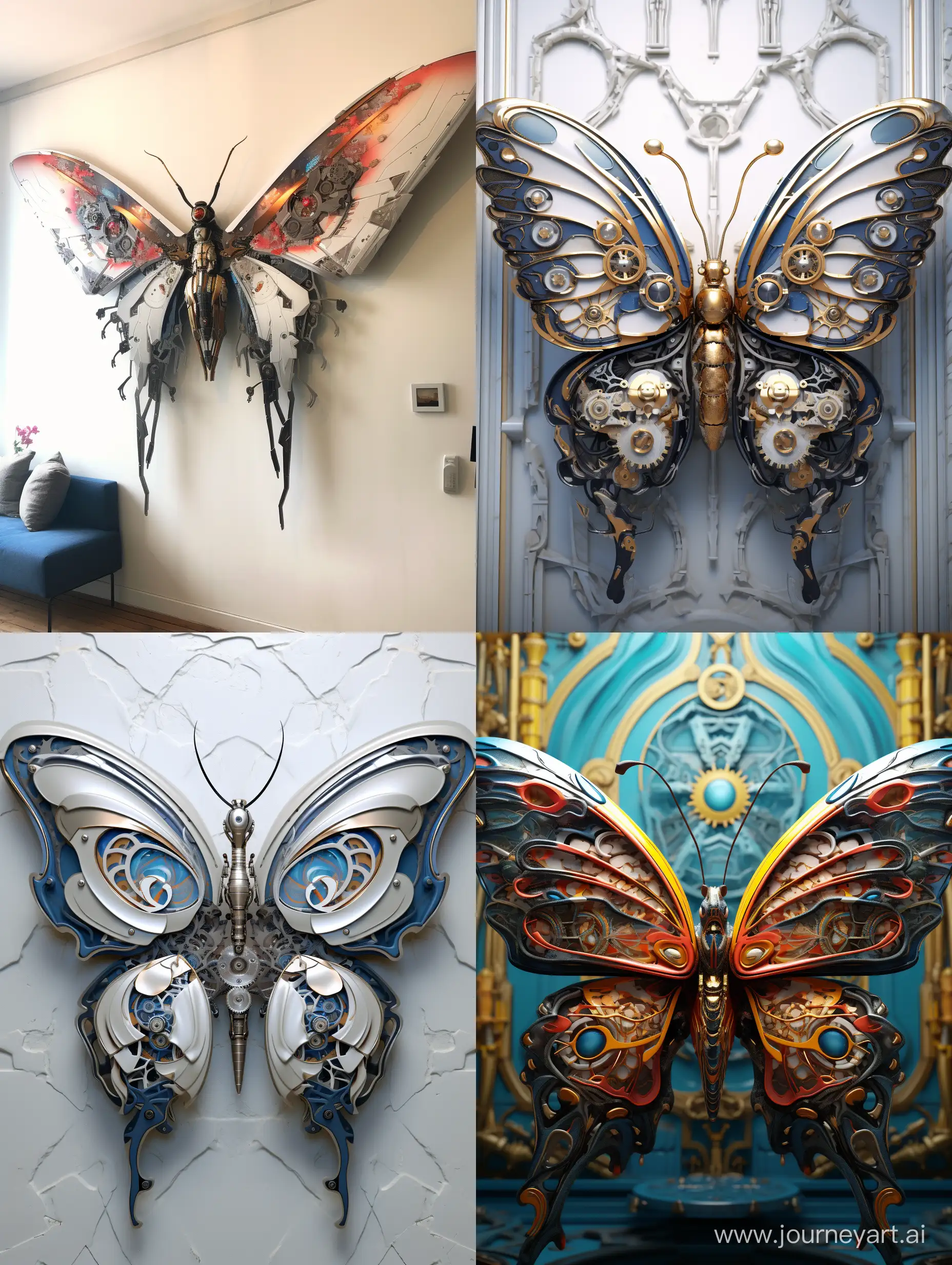 robotic butterfly designed in painting wall.8k,3d render