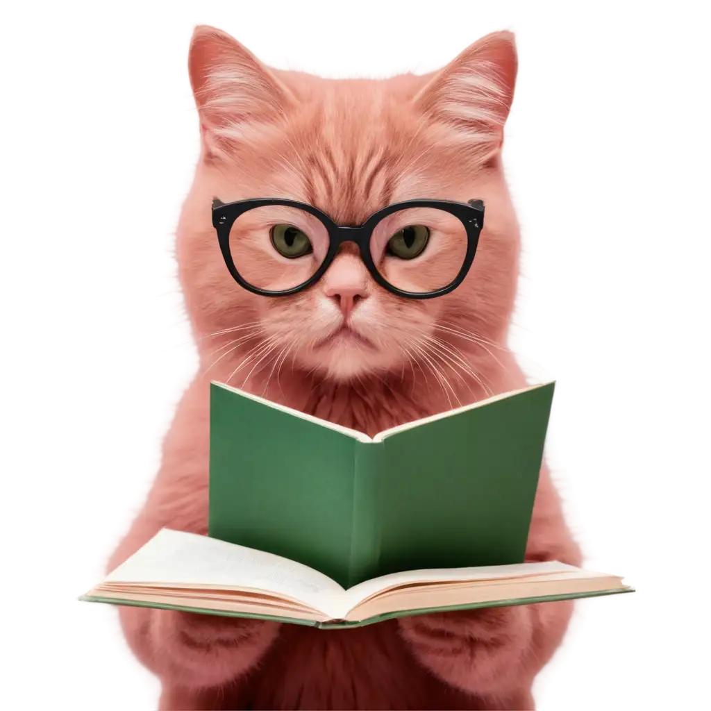 pink color cat reading book

