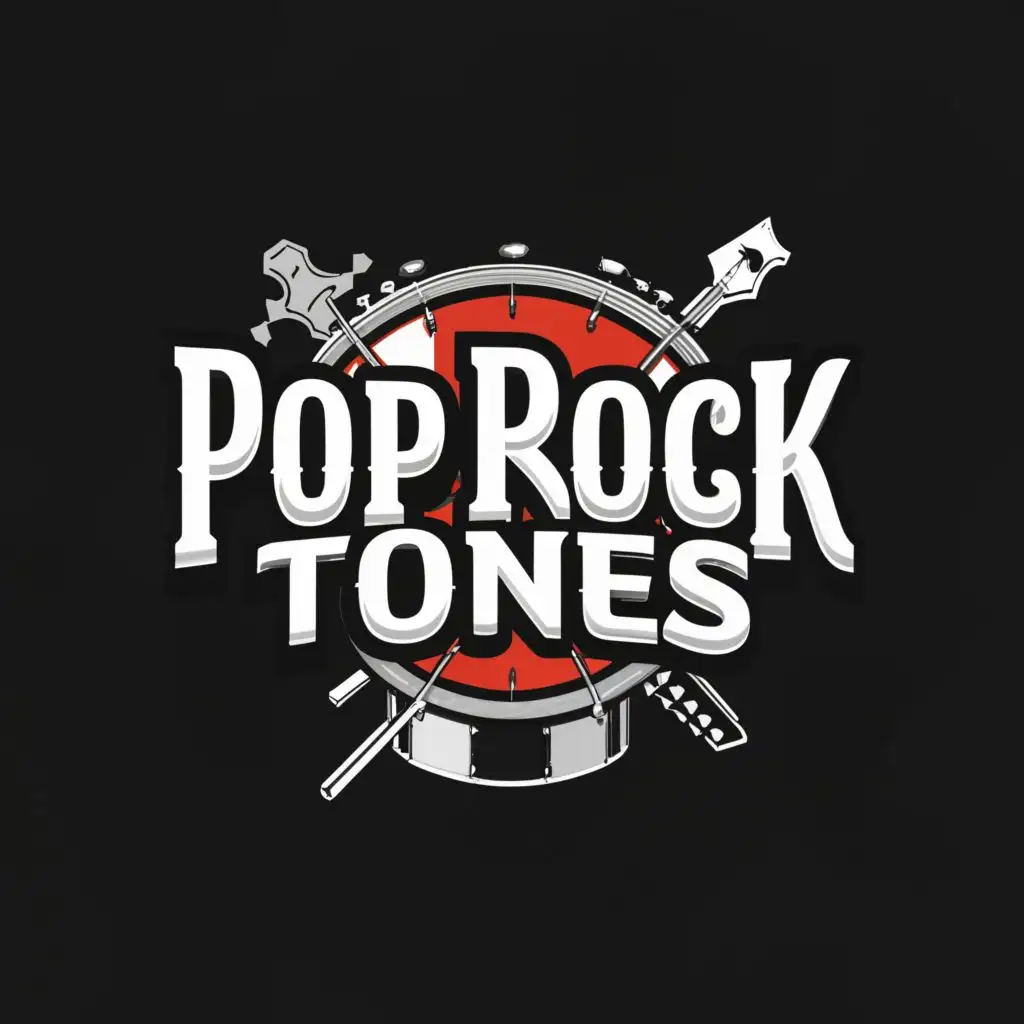 LOGO-Design-for-Pop-Rock-Tones-Vibrant-Music-Themed-Design-with-Drum-and-Guitar-Iconography