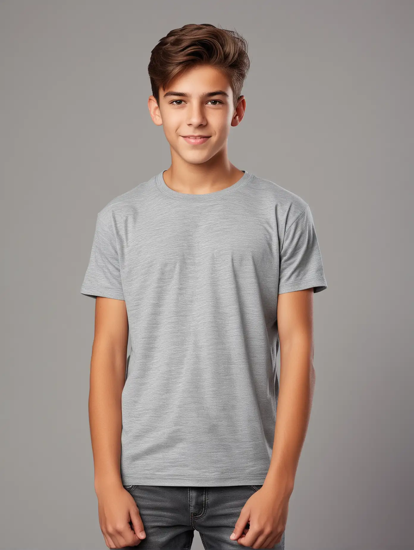 Teenage Boy in Casual Grey TShirt