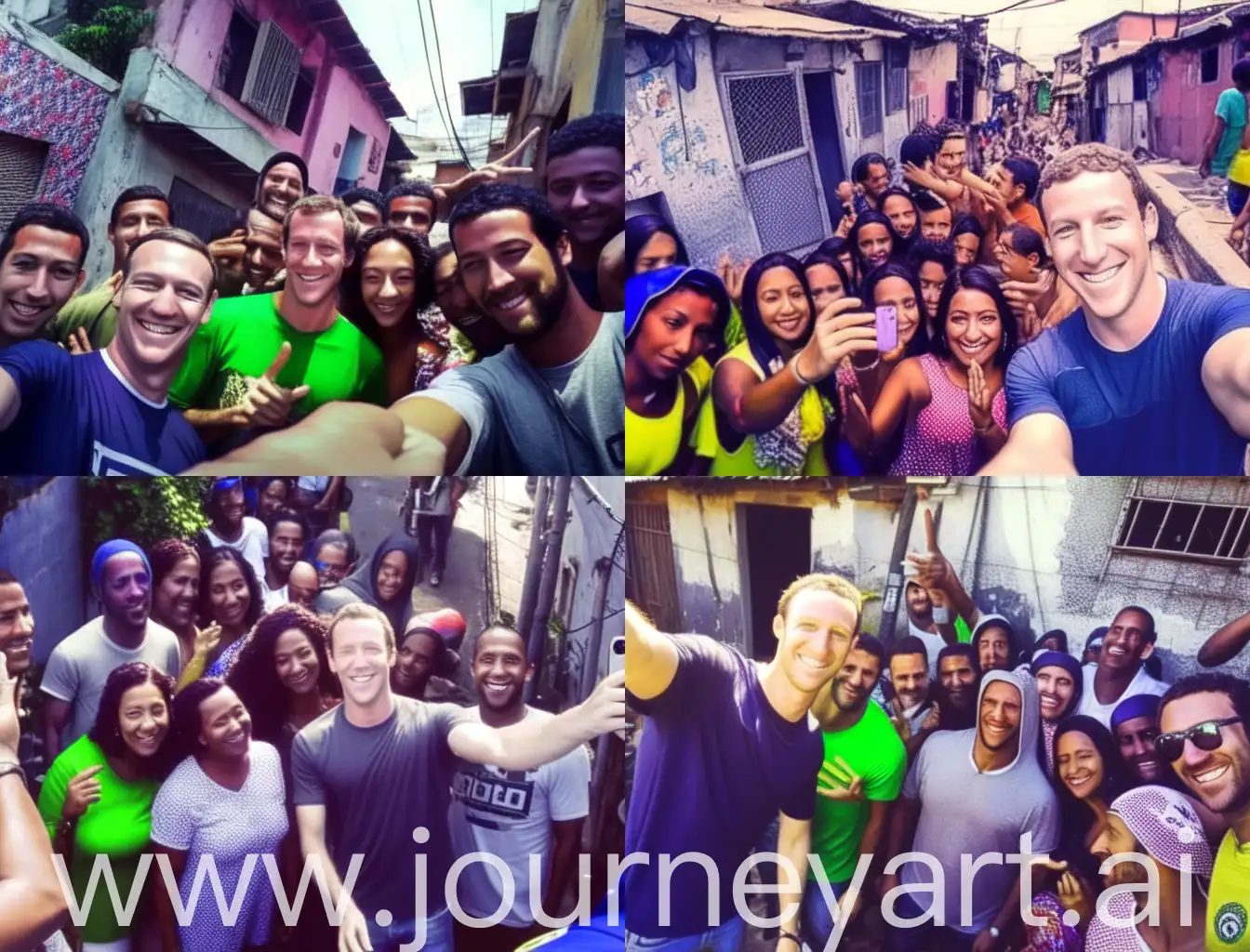 Mark Zuckerberg taking a selfie with people in a Brazilian favela 