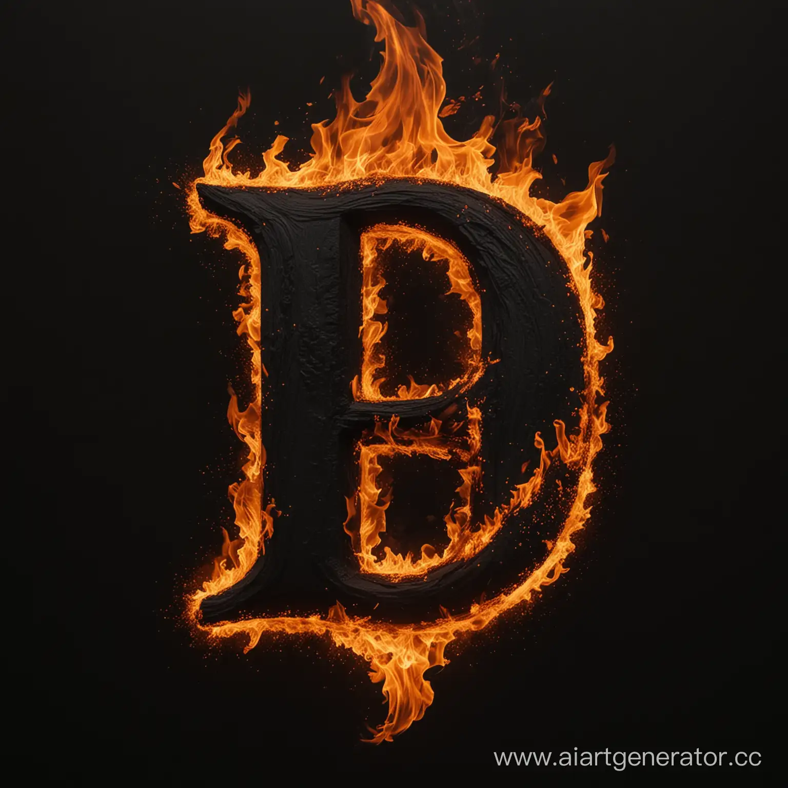 The letter "D" depicted as fire on a black background.