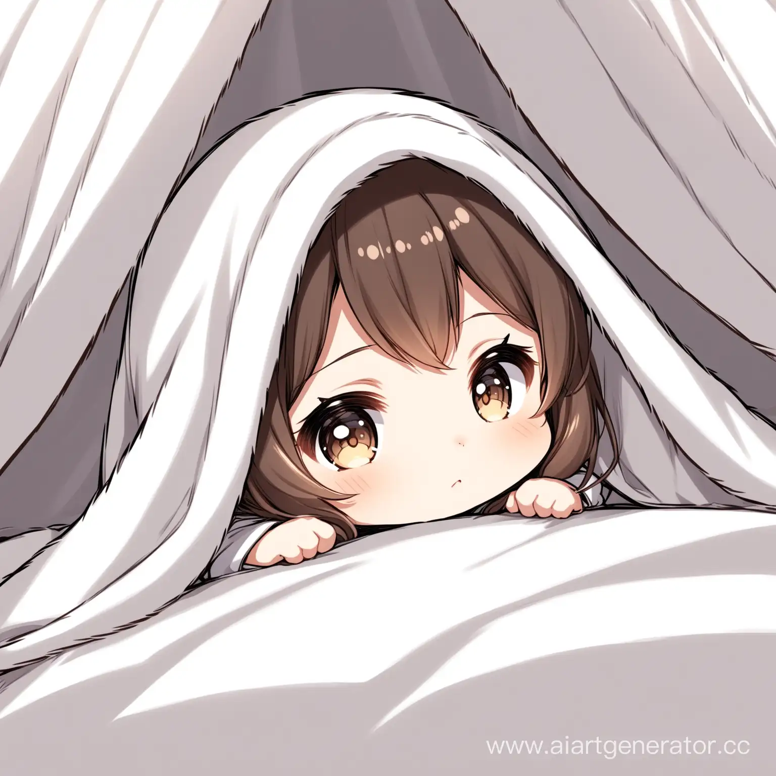 anime chibi girl lying under the blanket