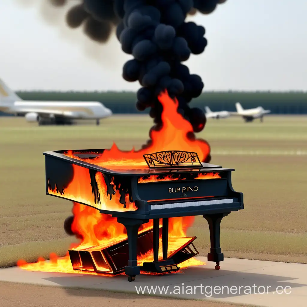 горящее пианино на аэродроме
