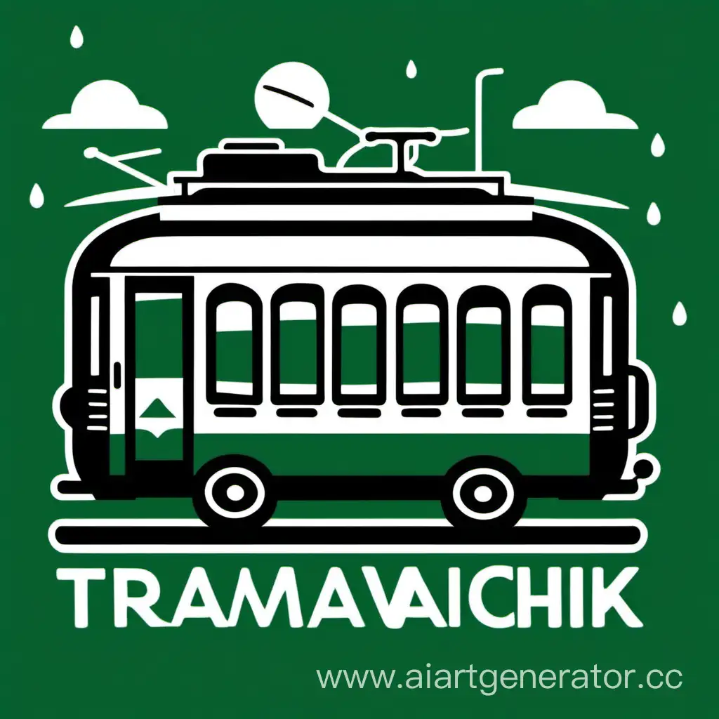Tramvaichik-Childrens-Festival-Logo-Tram-and-Guitar-Pictogram-in-Dark-Green-and-White