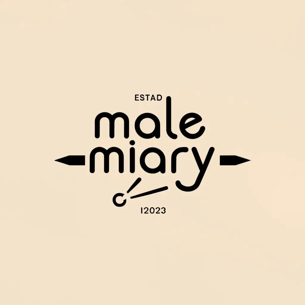 a logo design,with the text "male miary", main symbol:logo, minimalist style shape, A logo for a knitting brand with the words 'Male Miary' in black lettering and a knitting needle icon, solid background color beige, vector graphics simple design, clean edges.,Moderate,clear background