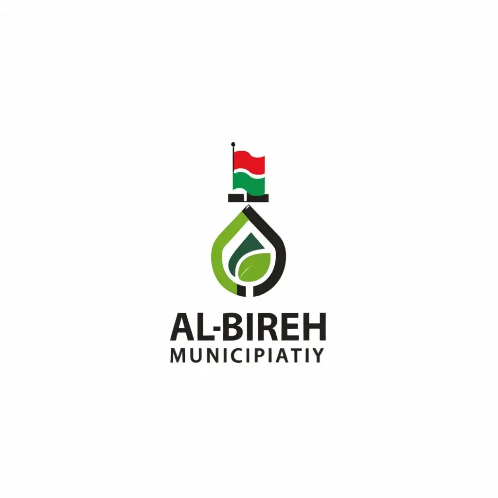 a logo design,with the text "Al-bireh municipality", main symbol:A logo for a municipality in Palestine the logo should include the Palestinian flag, water well symbol, olive branch and Palestinian eagle,Minimalistic,be used in Nonprofit industry,clear background