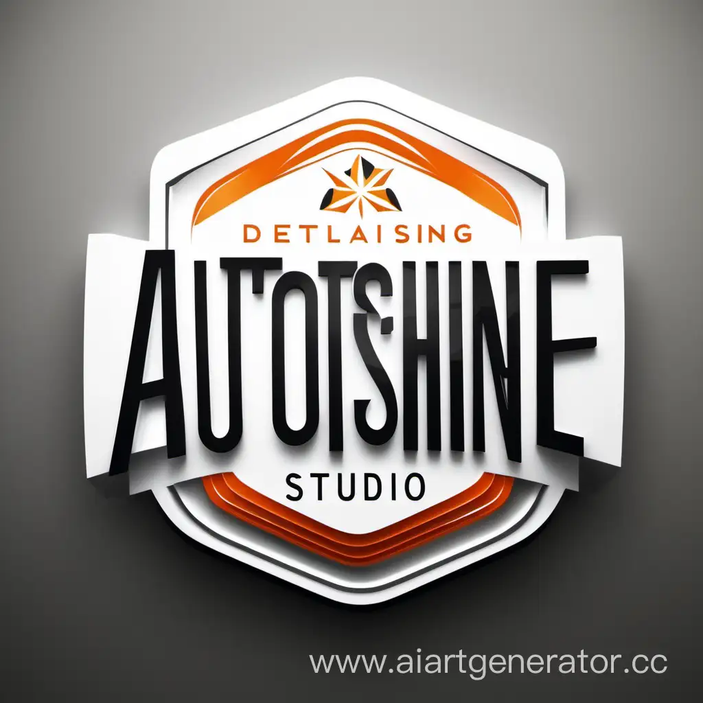 Логотип детейлинг студии, на белом фоне, стиль современный, 4k, название AUTOshine, цвета белый, черный и оранжевый