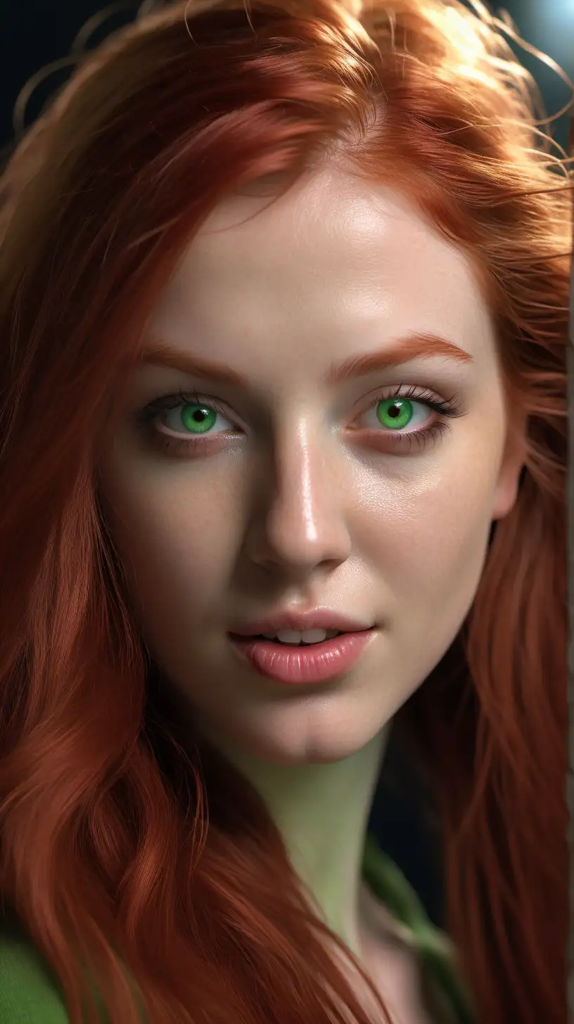 Stunning Portrait of Magella Green 25 with Long Red Hair and Green Eyes