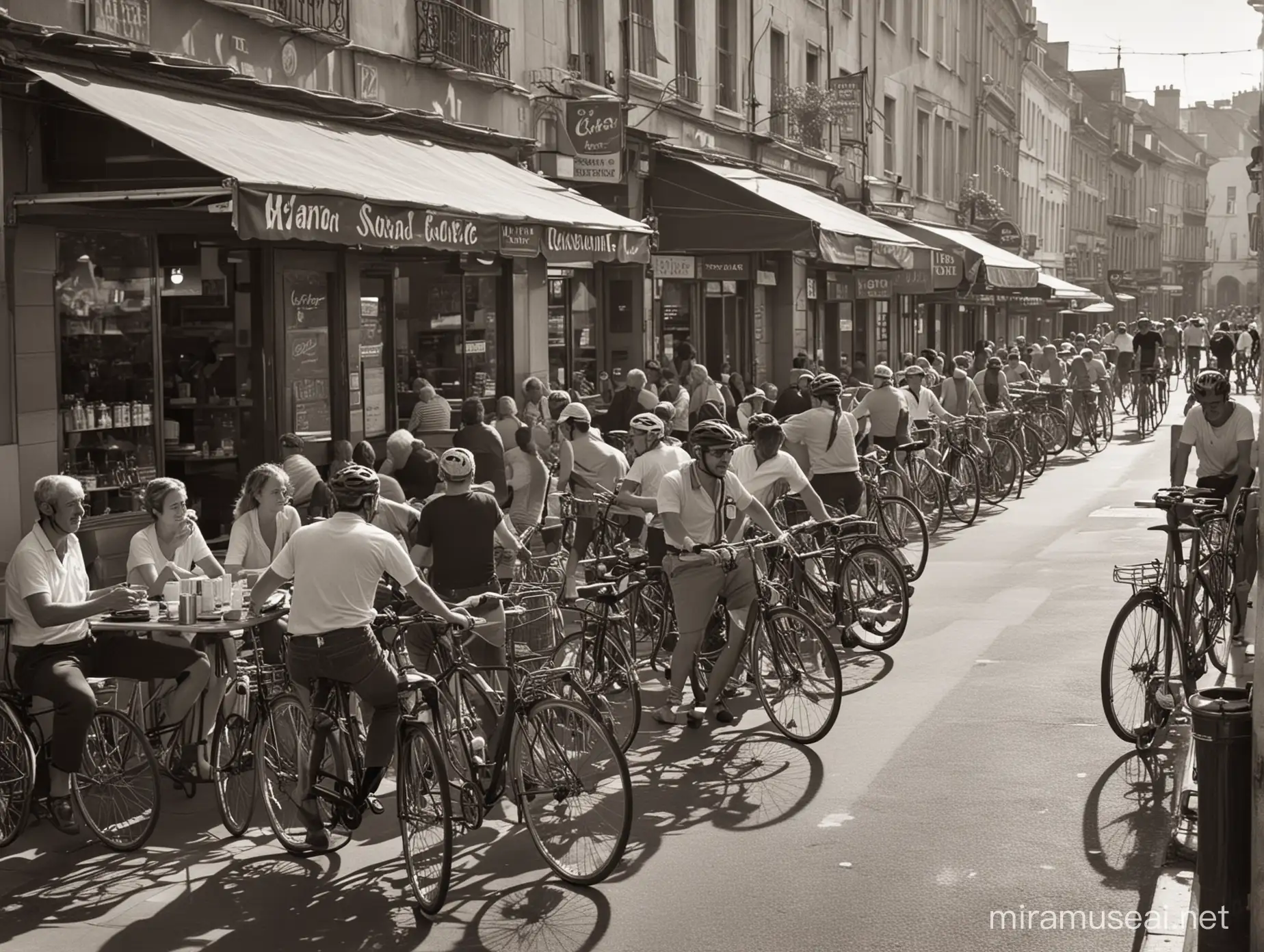 Cyclists Socializing at a Caf After a Ride