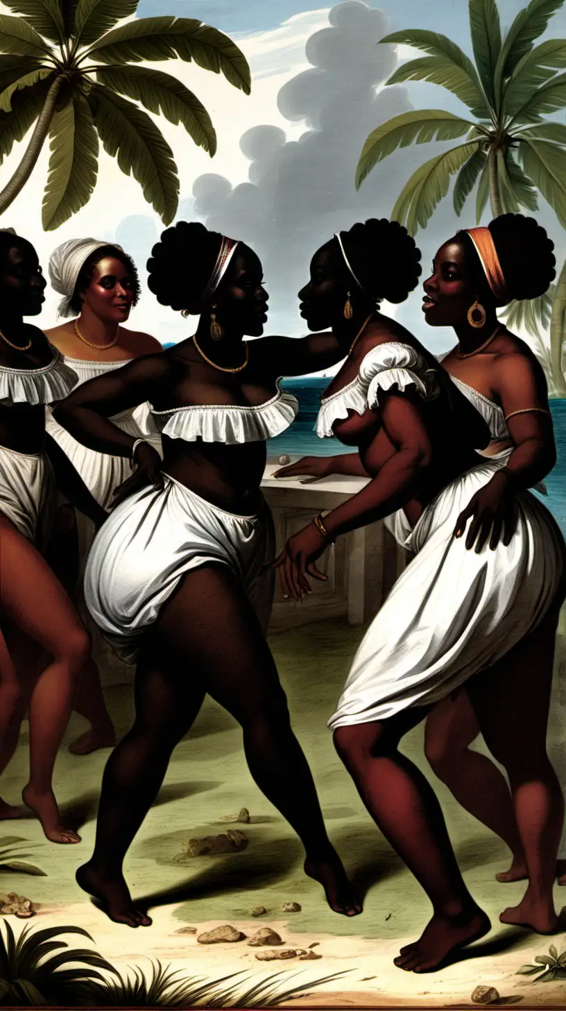 Real 1600s sexy Black Maroons women dancing in caribbean

