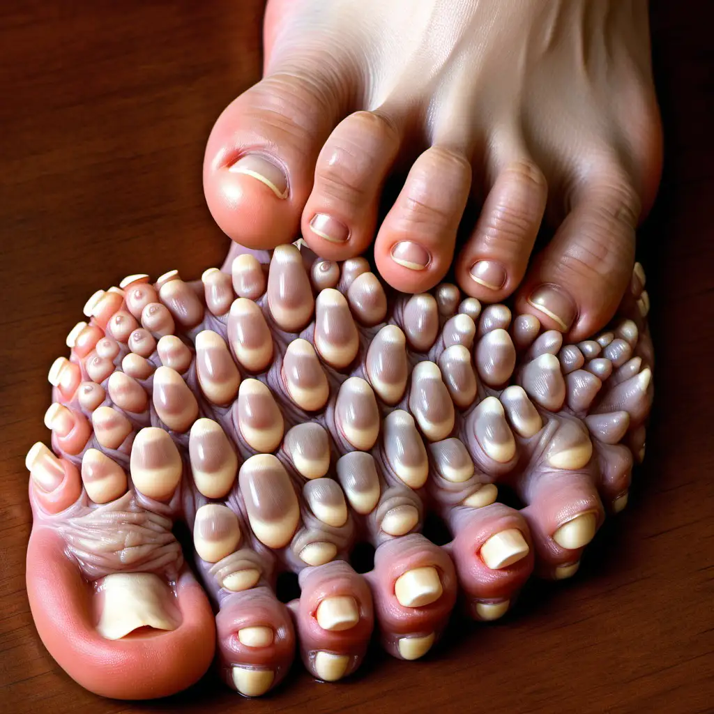 Foot made out of toes, top of the foot covered in toes