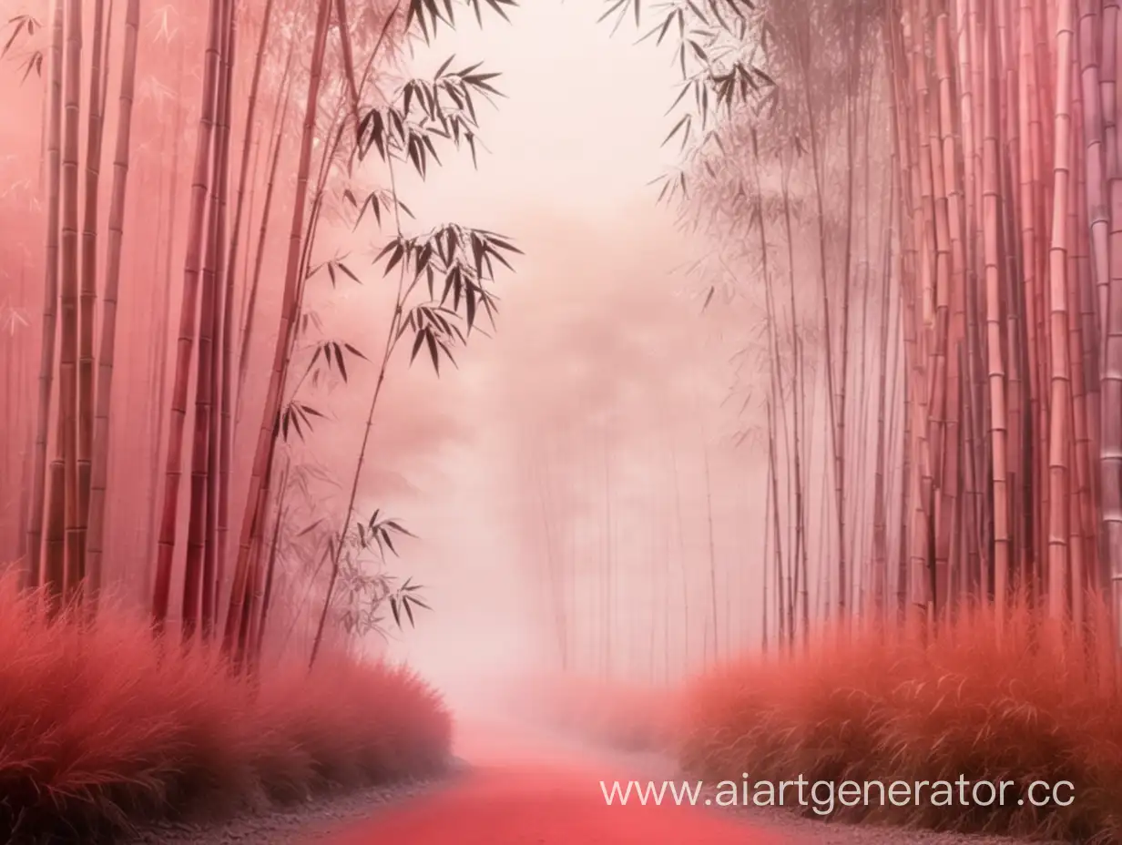 туманная даль в пастельных красных оттенках, бамбуковый лес