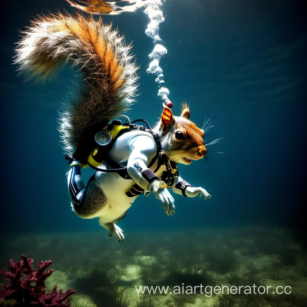 Squirrel-diver underwater