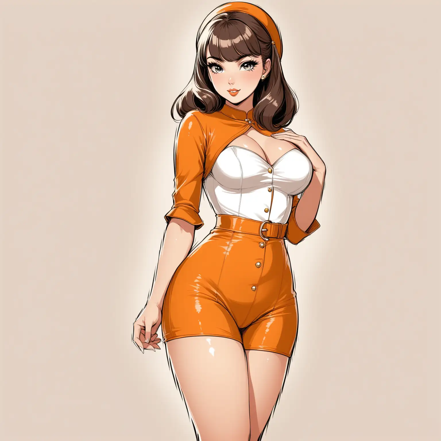 Beautiful, sexy, hot waifu small waist, big ass, sexy and seductive 60s style outfit
