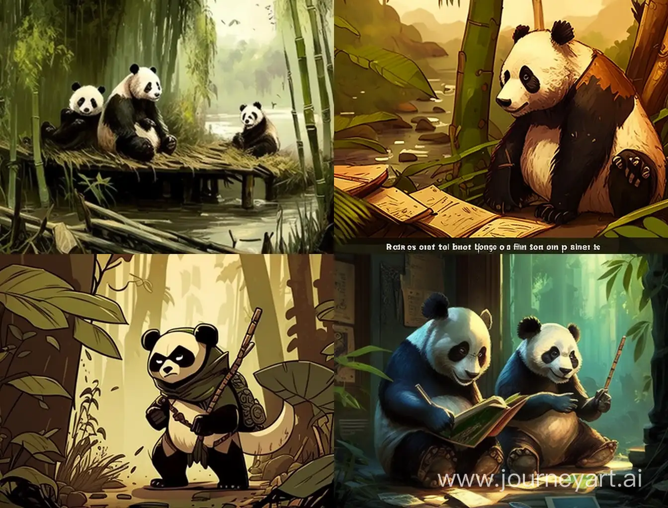 Adorable-Pandas-Enjoying-Bamboo-Feast-in-ComicInspired-Setting