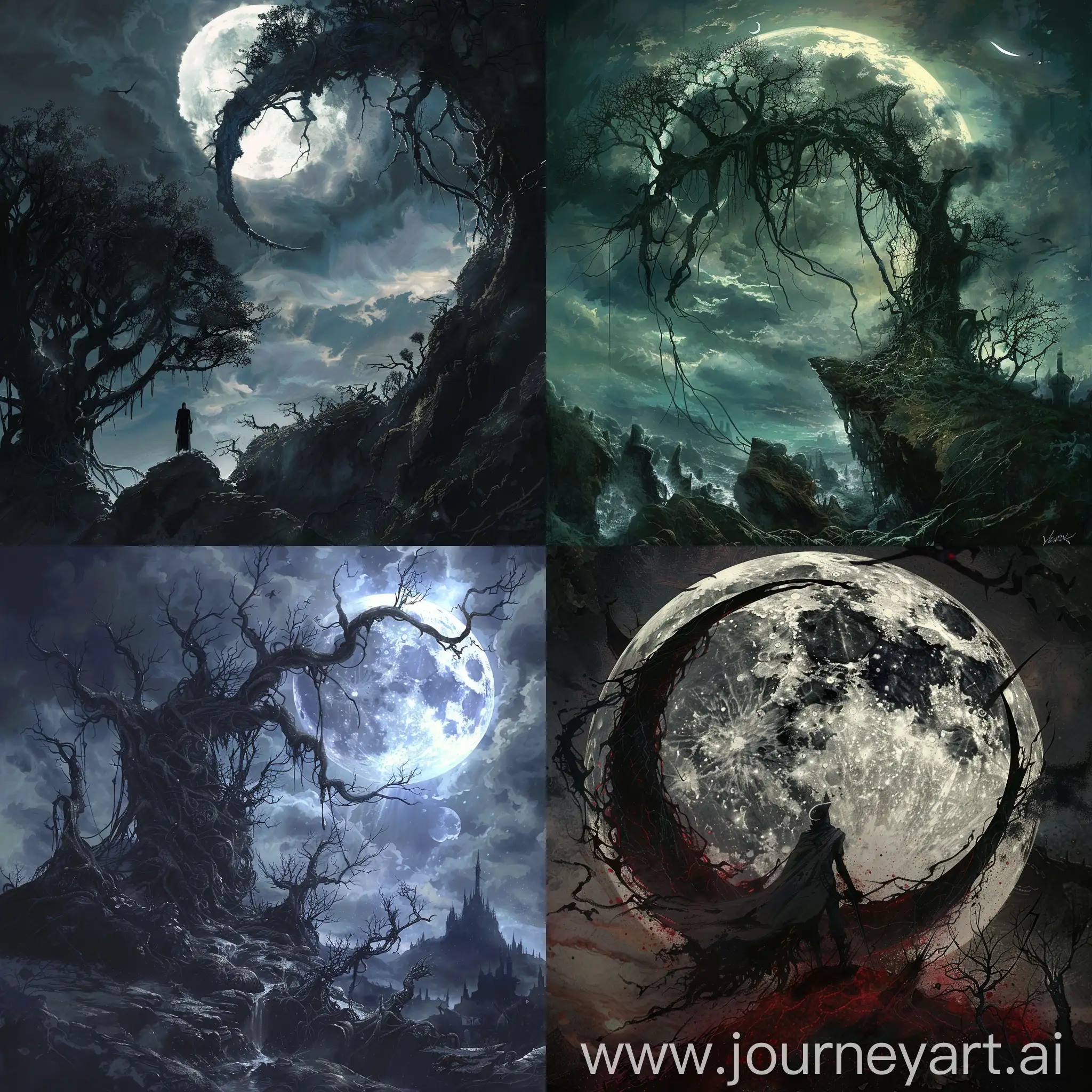 Dark fantasy, gothic horror, anime style, landscape, venom moon