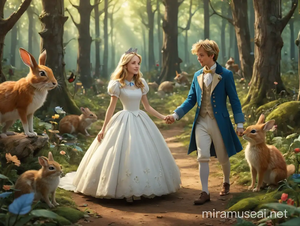 Magical Wedding of Alice in Wonderland and the Little Prince Surrounded by Forest Animals