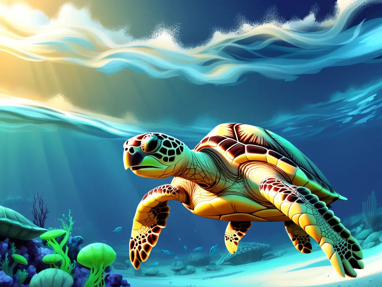 Tranquil Ocean Sea Turtle Wallpaper for Serene Ambiance