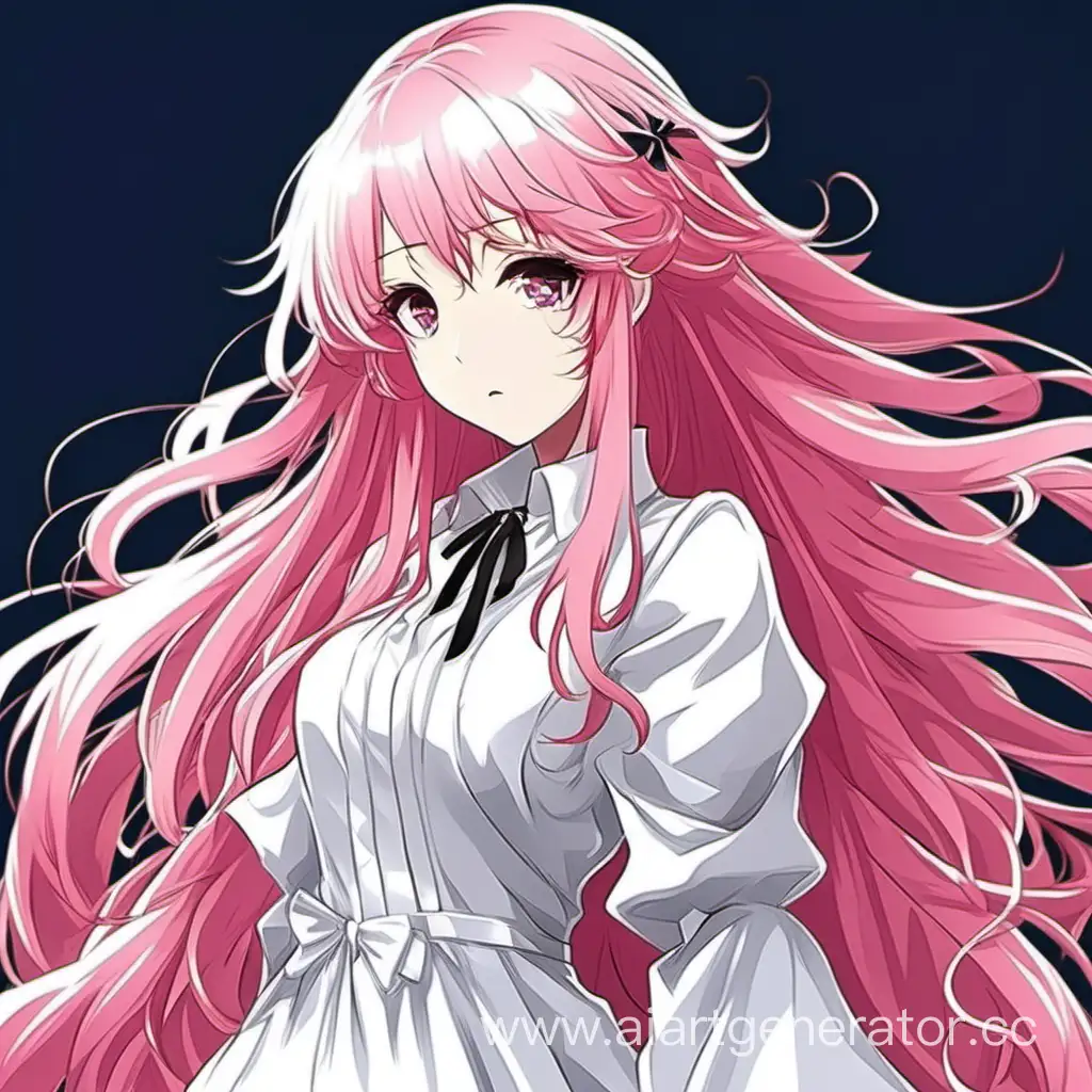 anime girl with long pink hair in white dress 