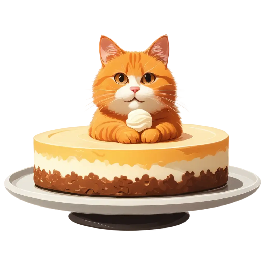 masterpiece, the logo of one cat eat Smooth surface cheesecake, Japanese style, no black ground, vector, 4k