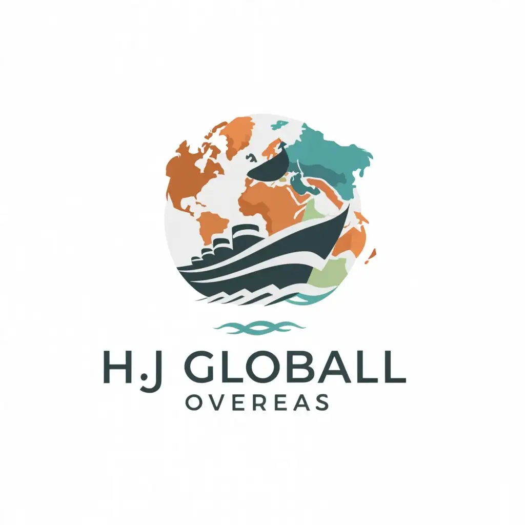 a logo design,with the text "HJ Global Overseas", main symbol:"ship and countiner",Moderate,clear background