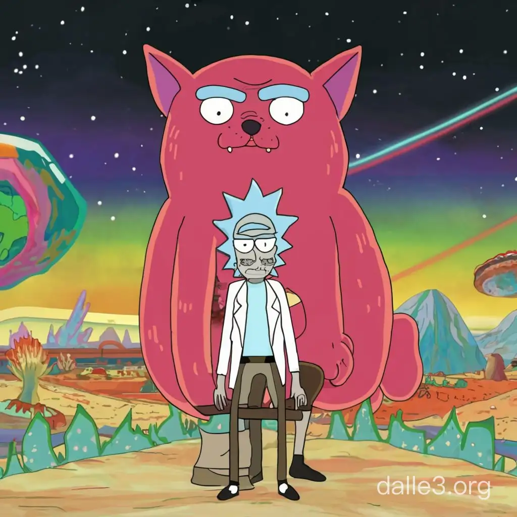 Rick and Morty and giant red cat