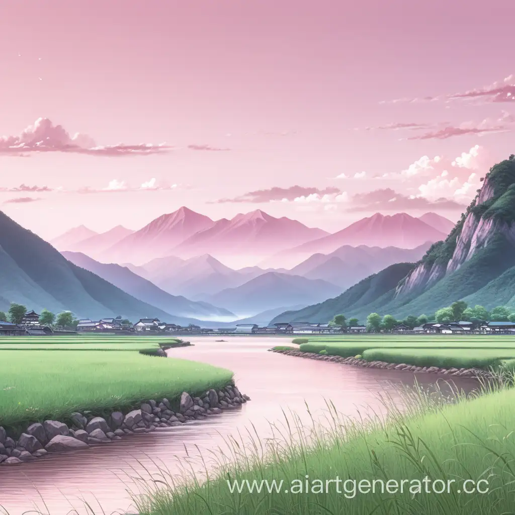 Enchanting-Anime-Landscape-with-Majestic-Mountains-and-Pink-Sky