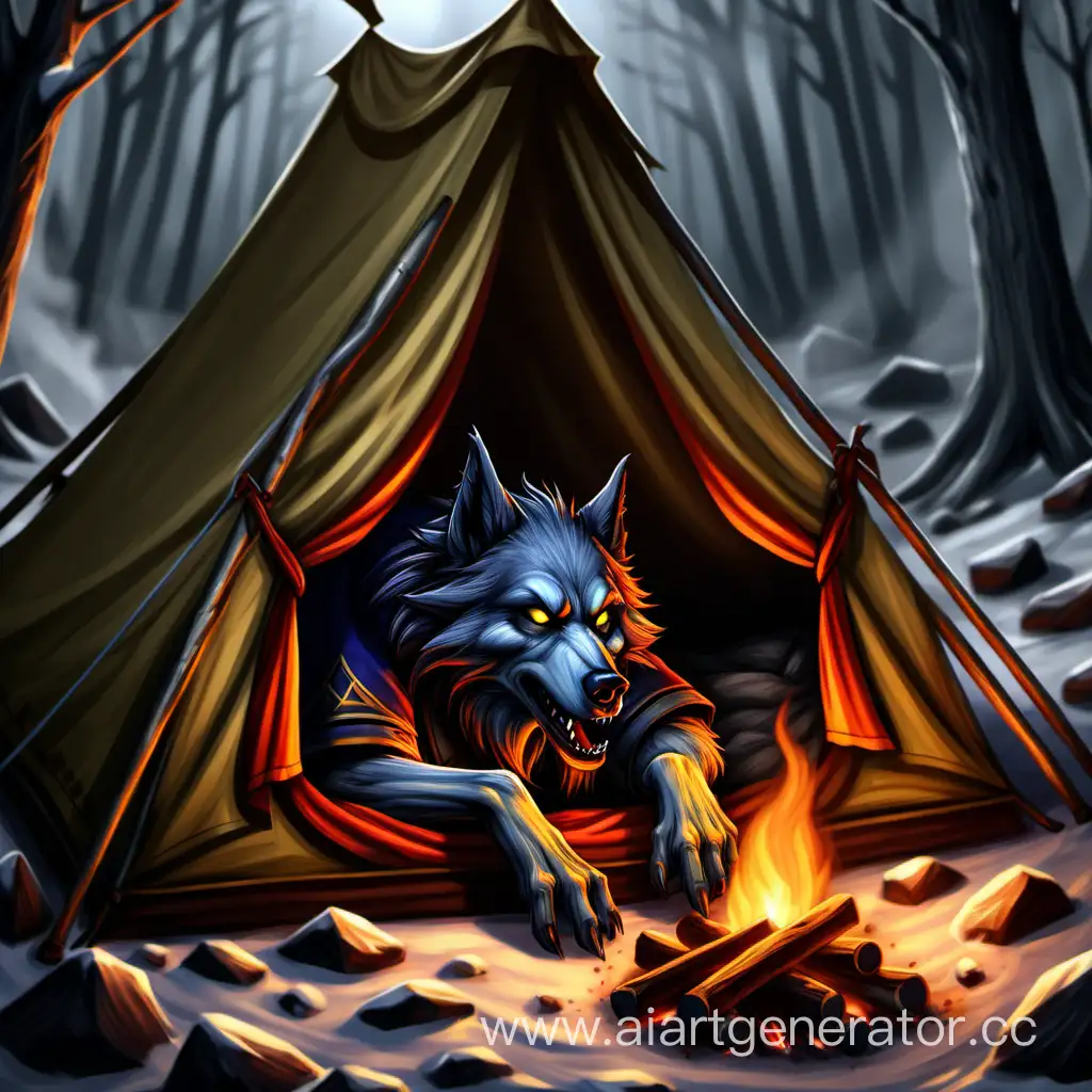 Draw a worgen lying in a tent by the fire
Draw a worgen lying in a tent by the fire.