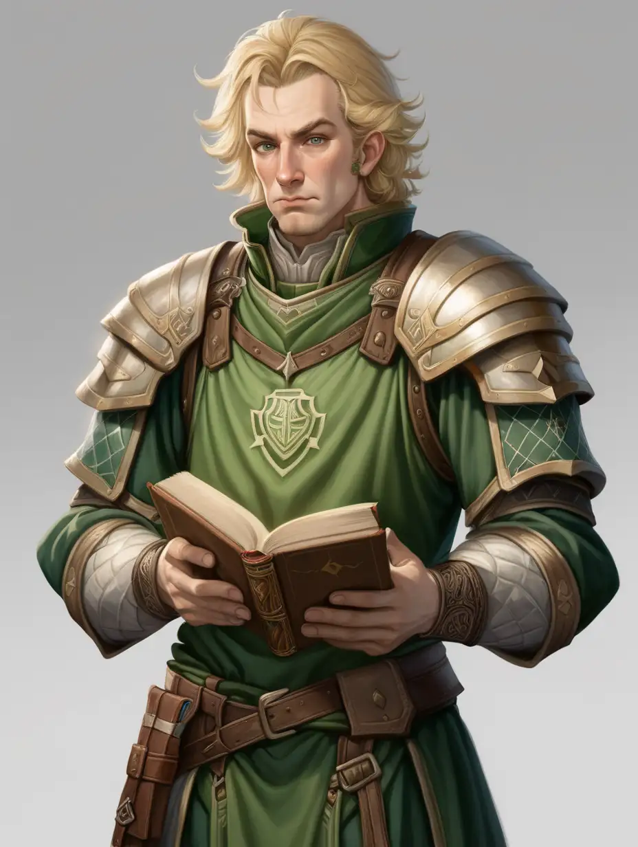 Curious Male Scholar in Green Modest Clothing and Adamantine Armor