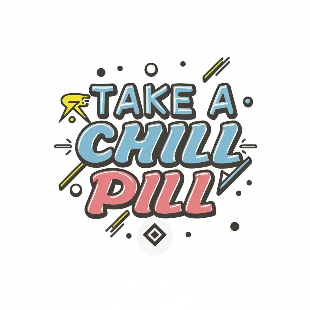 logo, create a logo vector  80s style t-shirt design  with the text "take a Chill Pill"  typography white background , no words, intricate detailed , clear white background, no words,    , Contour, Vector, White Background, no words, ultra Detailed image , ultra sharp narrow outlined image, no jagged edges, very vibrant neon colors, no watermark, , with the text ".", typography