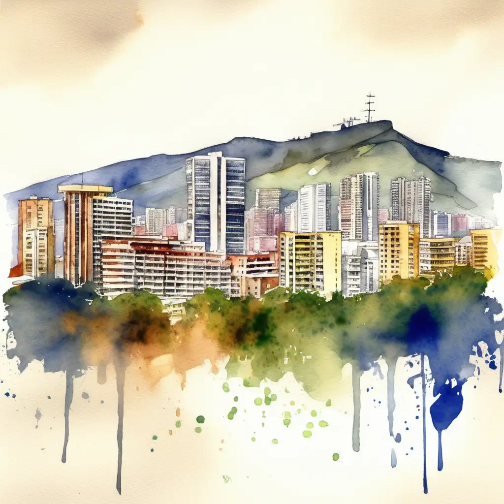 Vibrant Watercolor Illustration of Caracas Skyline