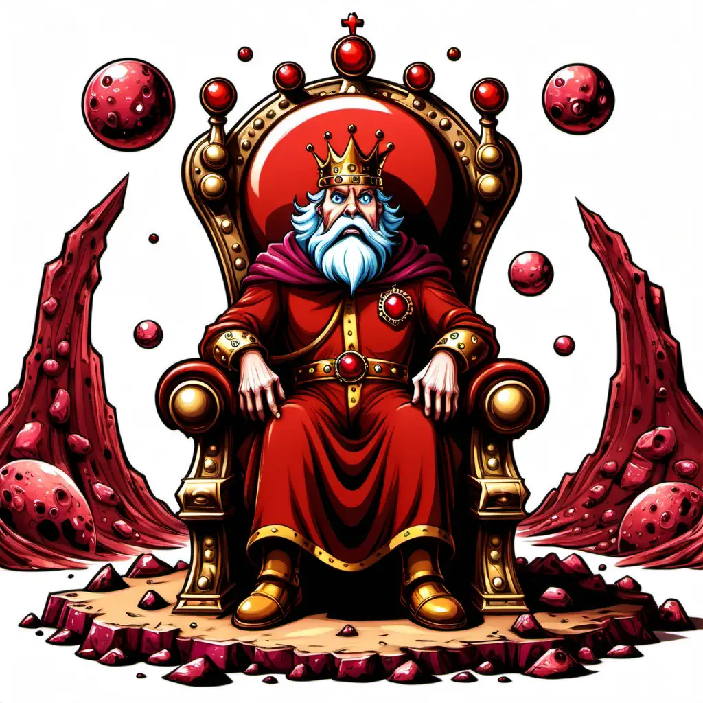 King of Rubbi, red planet scenario, throne, old king, crown of rubies (cartoon)