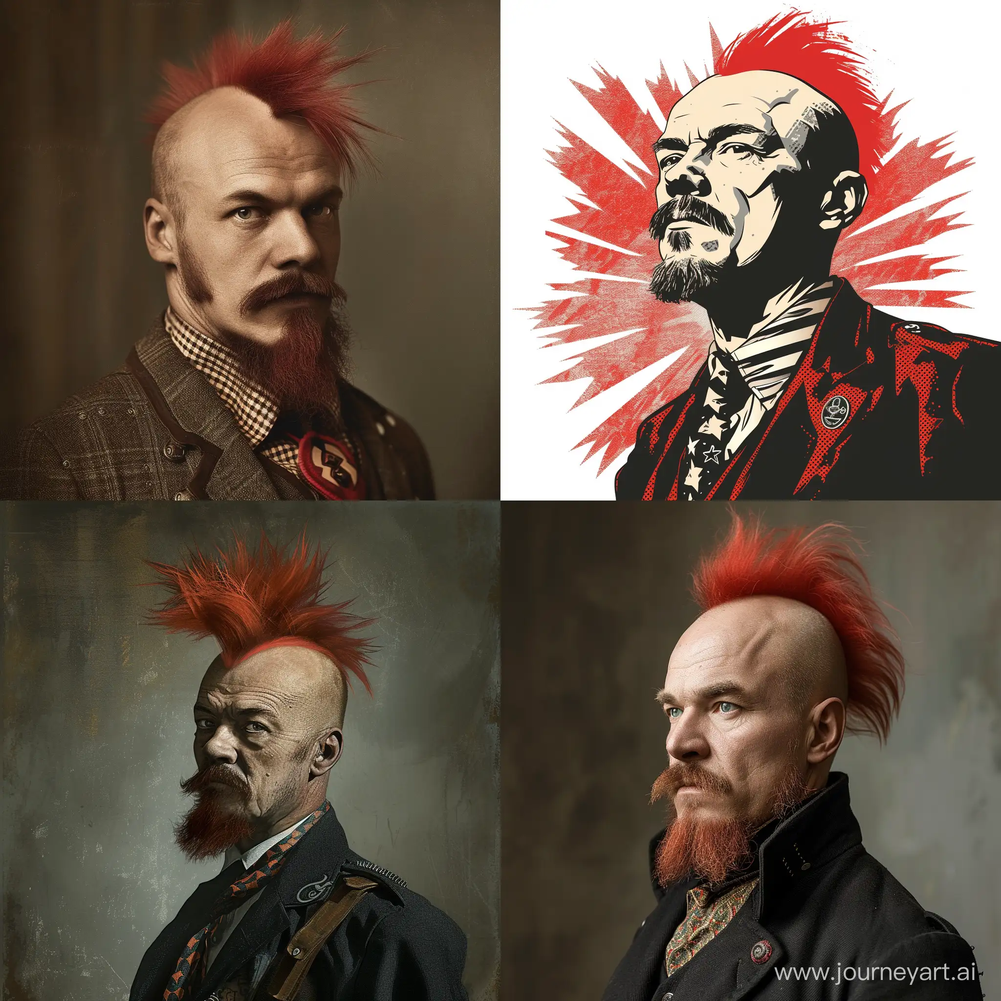 vladimir lenin with red mohawk and punk style