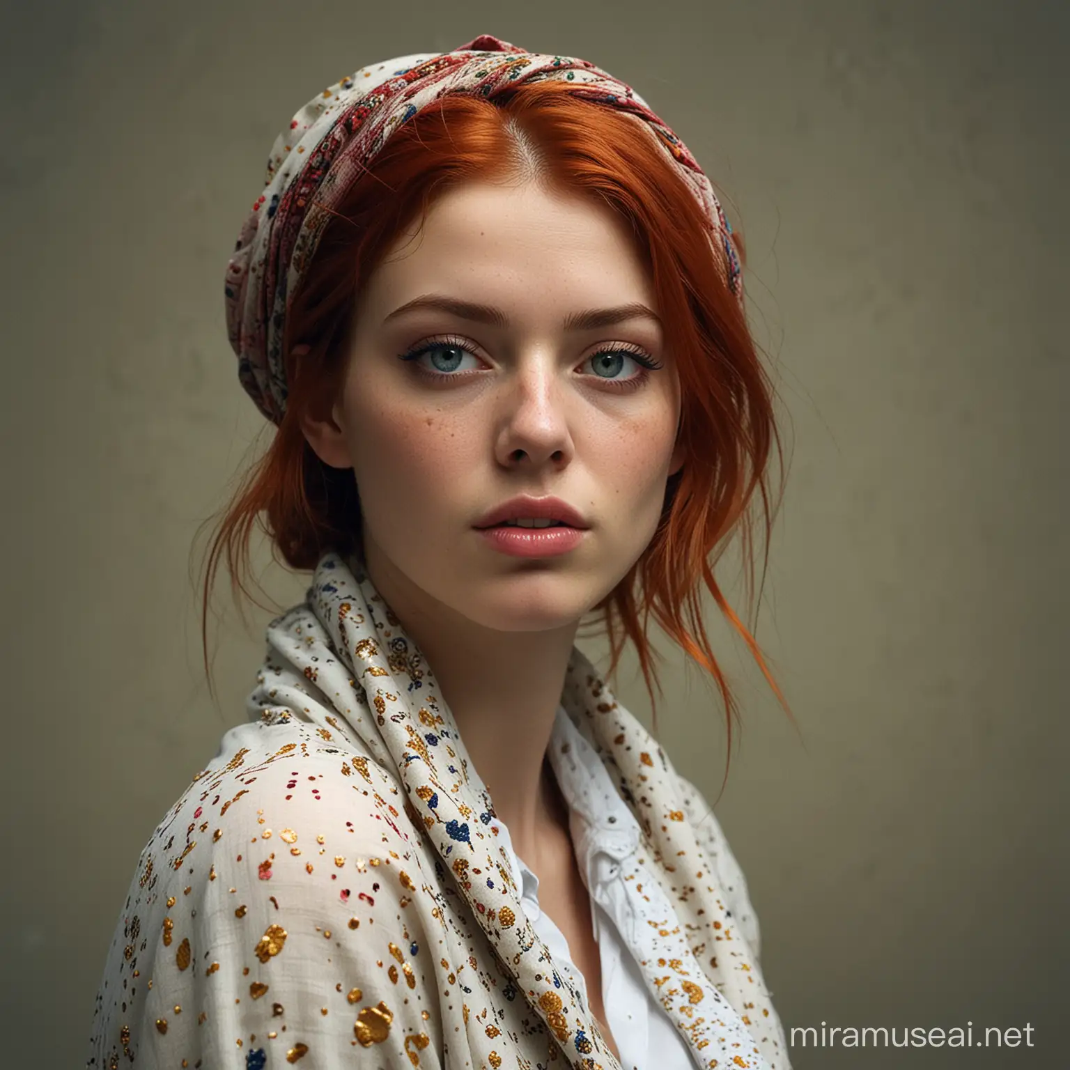 Glamorous Woman in Modern Linen Fashion Studio Portrait