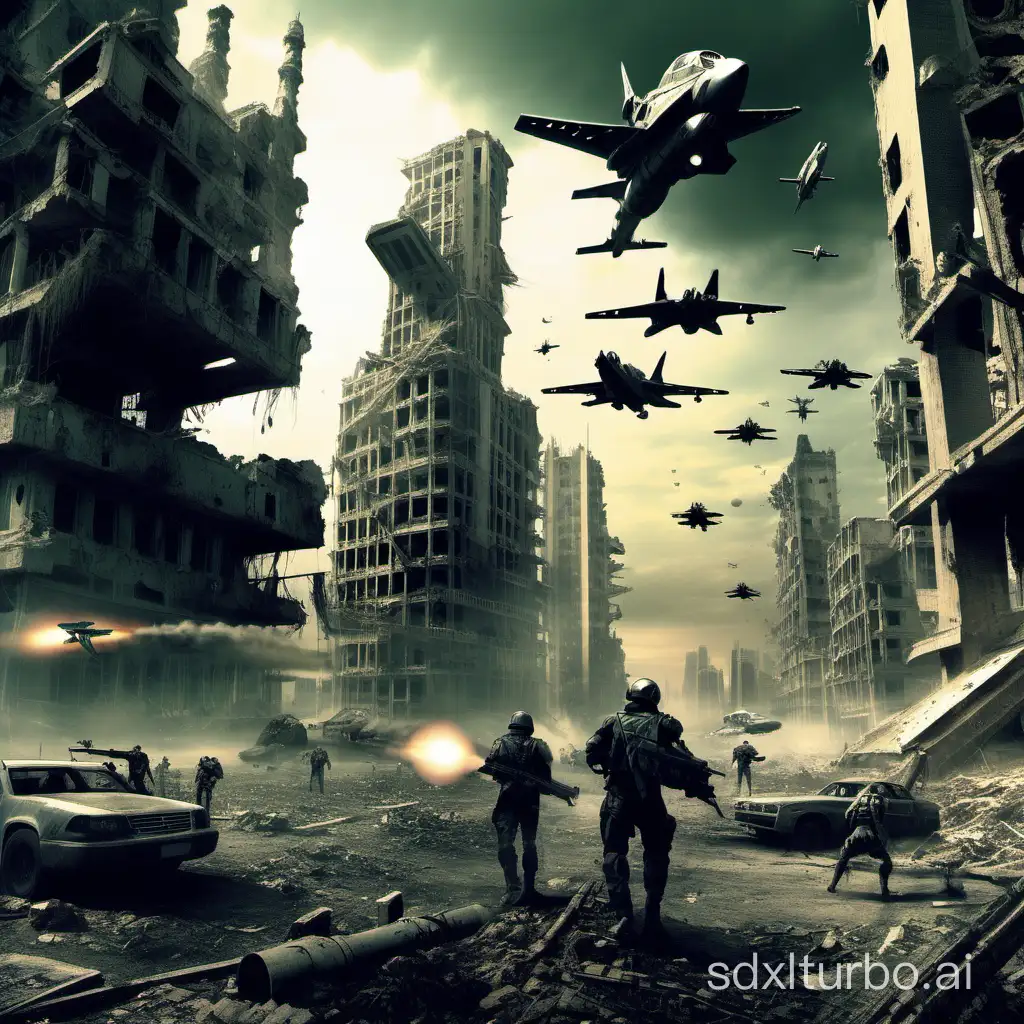 Future City, Ruins, Bombs, Fighters, Escape People