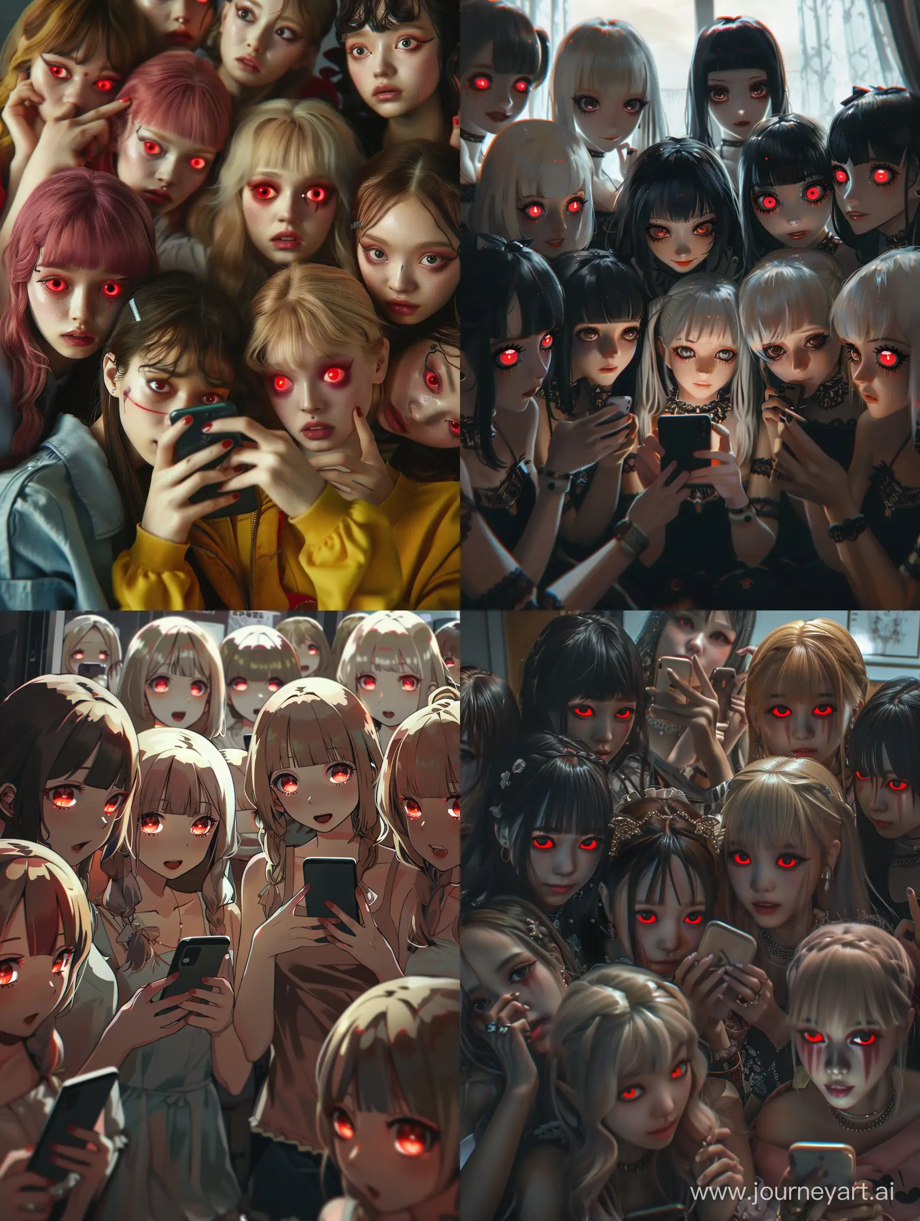 Group-of-Girls-with-Red-Eyes-Fascinated-by-Phone-Screen