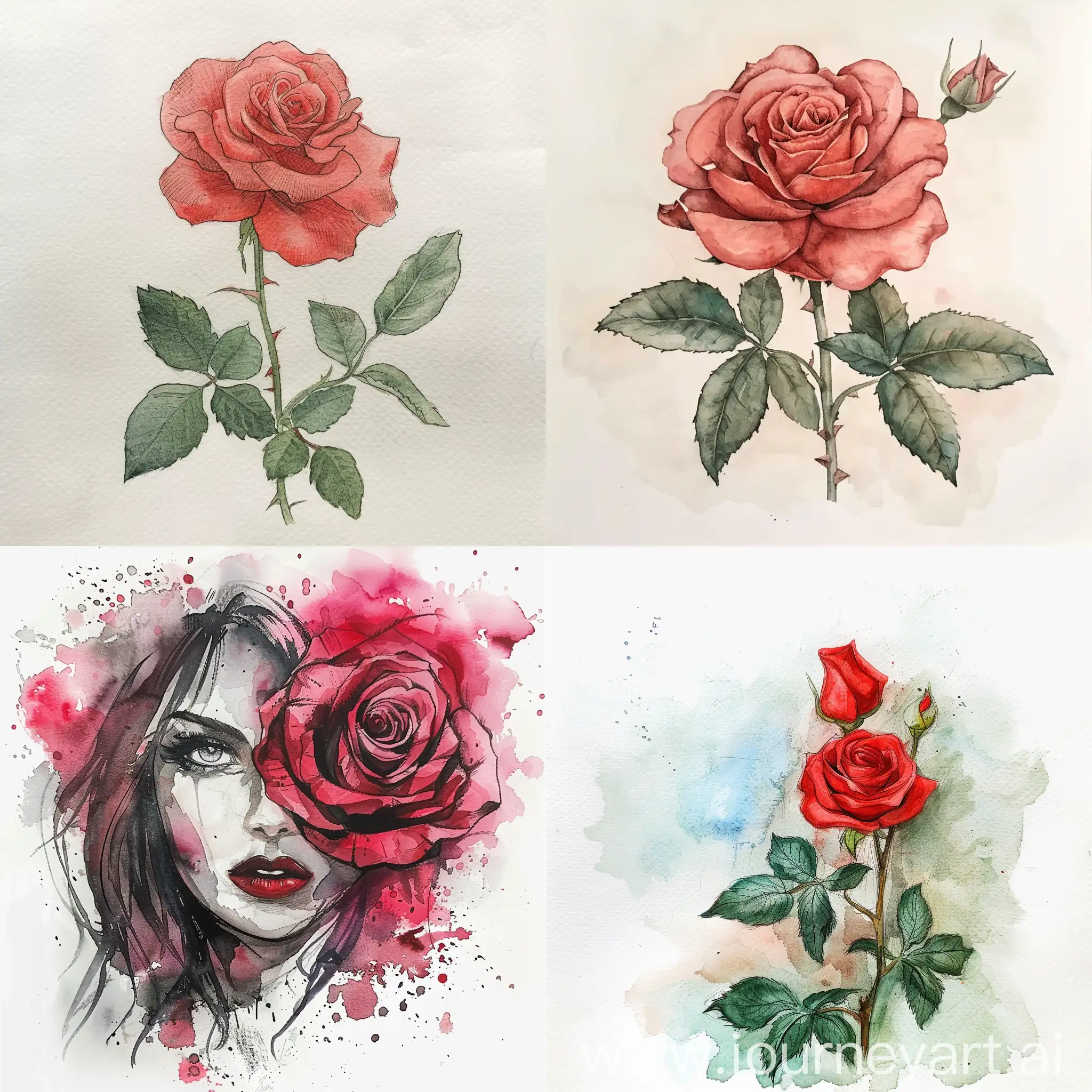 Elegant-Lady-Rose-Sketch-in-Watercolor