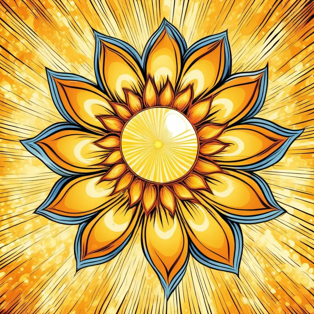 Vibrant Flower Power Illustration with Central Sunburst