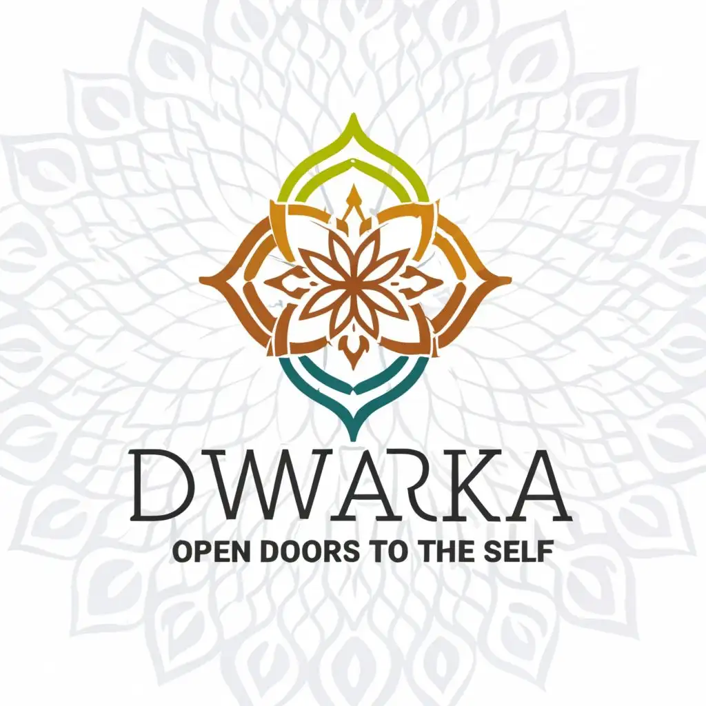 a logo design,with the text "Dwarka Open Doors to The SELF", main symbol:Door chakra,Moderate,be used in Religious industry,clear background