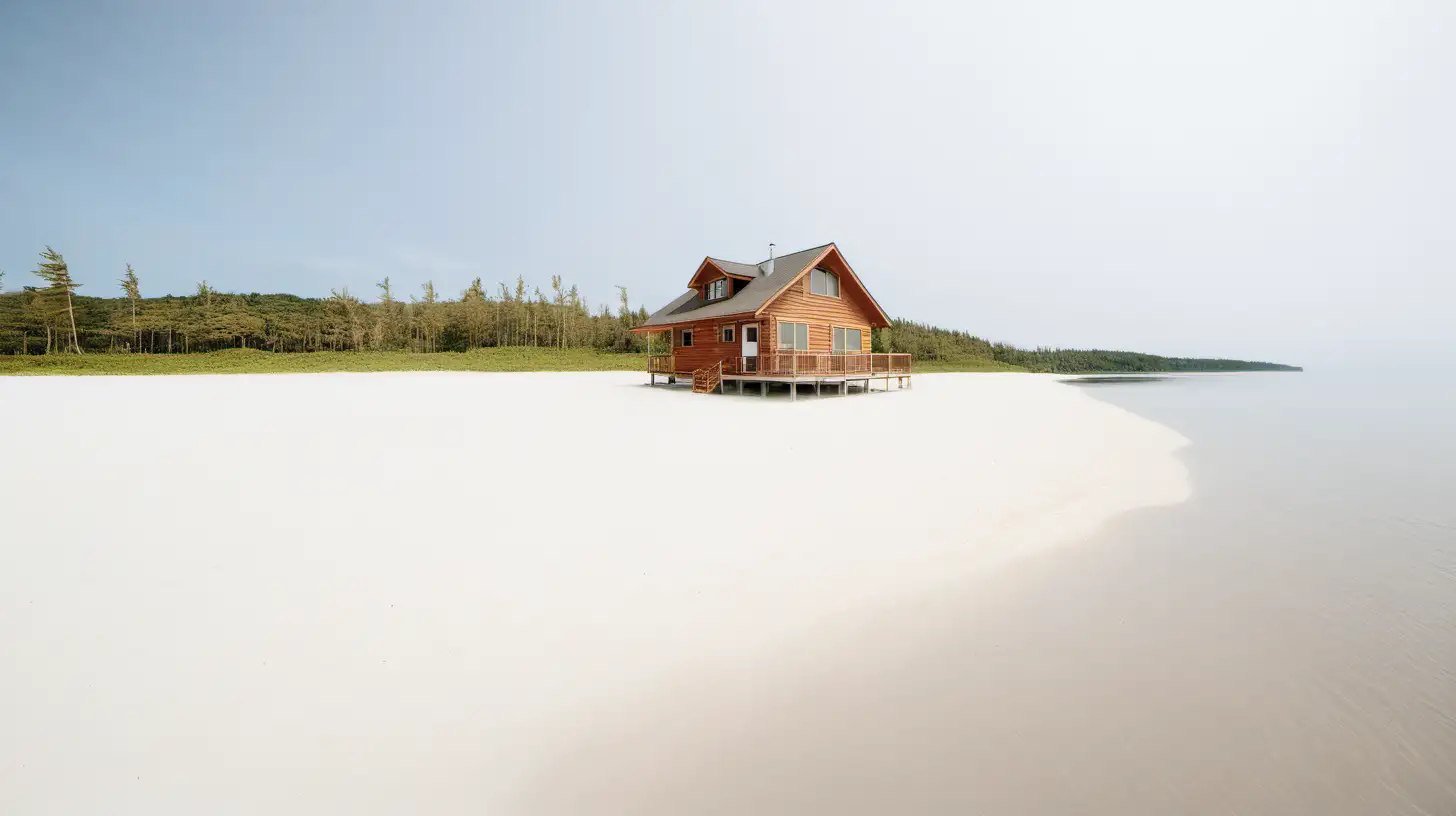 Tranquil Sandy White Beach with Cabin on a Peninsula