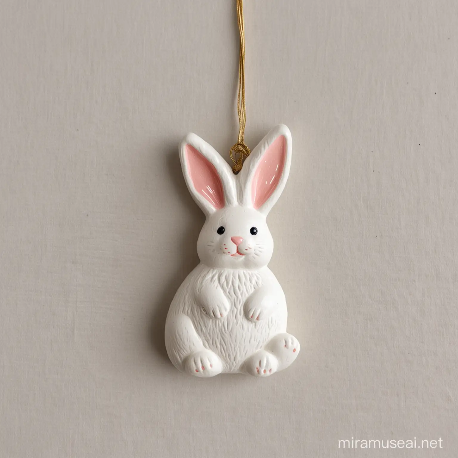 Adorable Easter Bunny Ceramic Ornament on Pure White Background