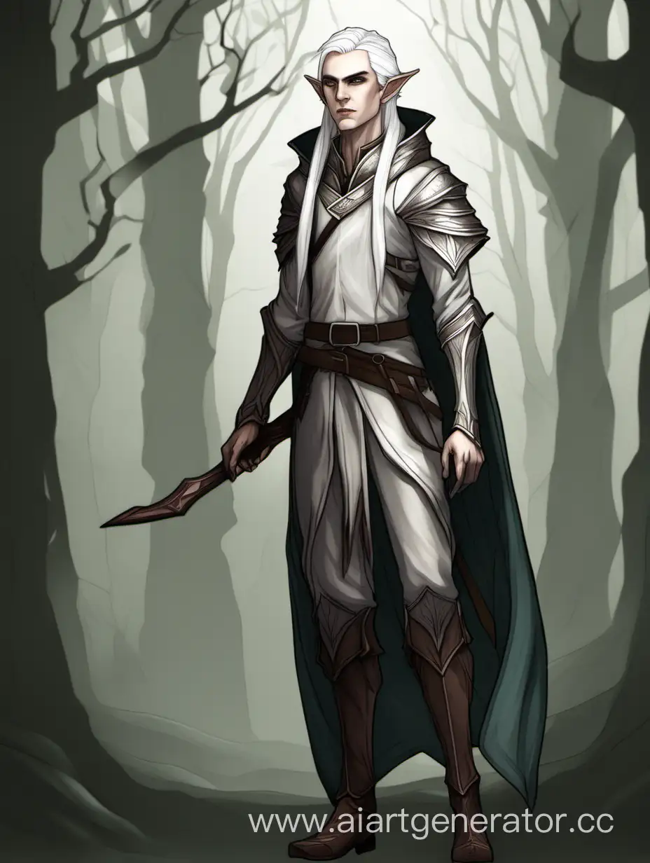 full-length half-elf with white medium hair